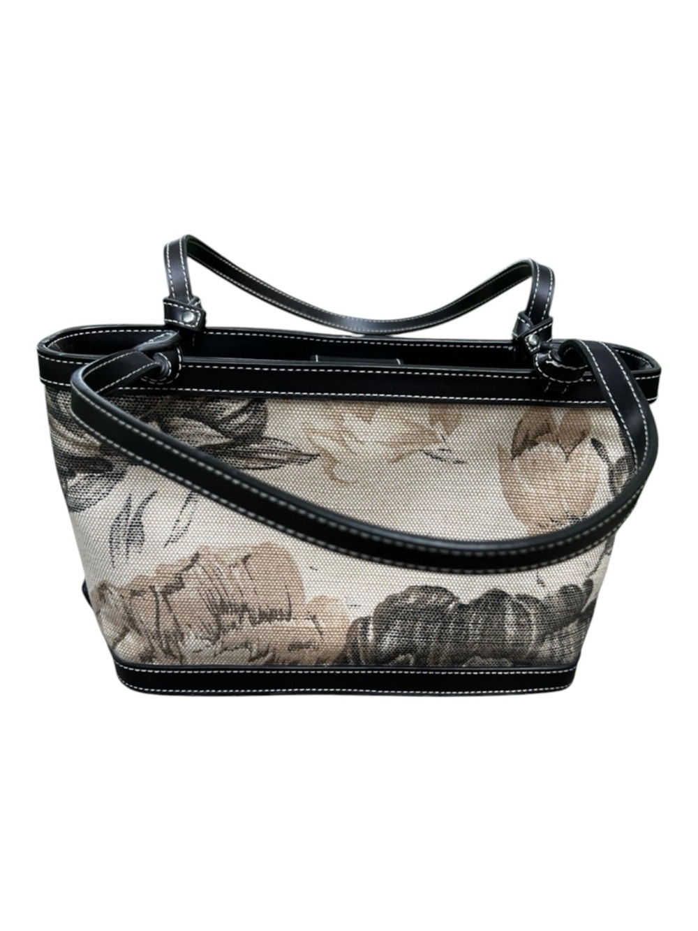 MXM Floral Tapestry Handbag with Brown Leather Trim